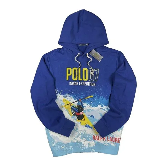 NEW $248 Polo Ralph Lauren Kayak Expedition Hoodie Sweatshirt! M Blue Huge Graph
